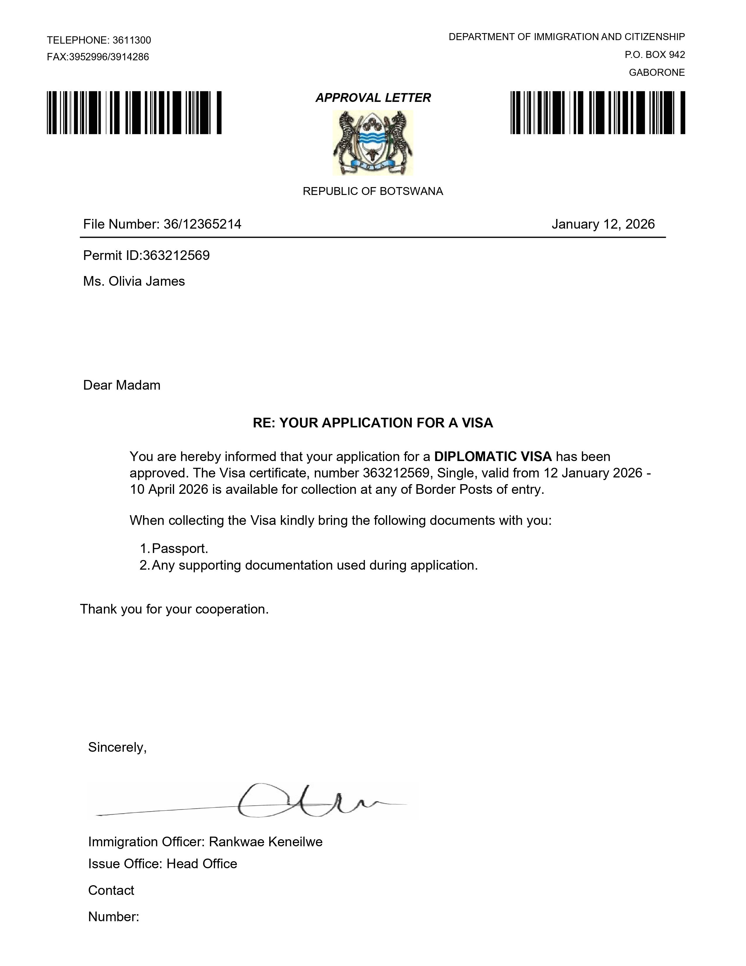 Botswana Diplomatic eVisa