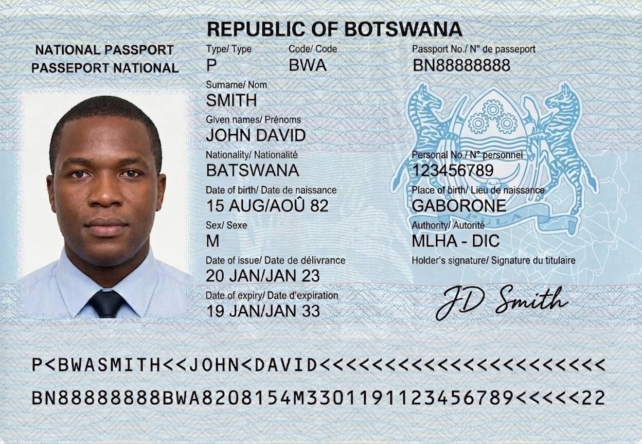 Botswana Valid Passport Bio Page