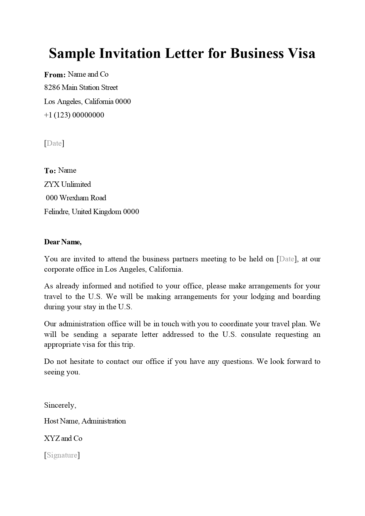 Invitation letter from the host 