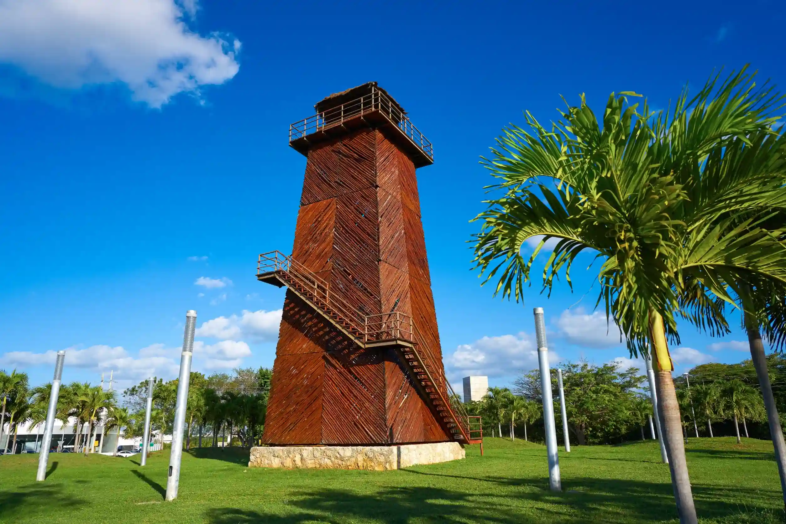 cancun old airport control tower in wood at mexico