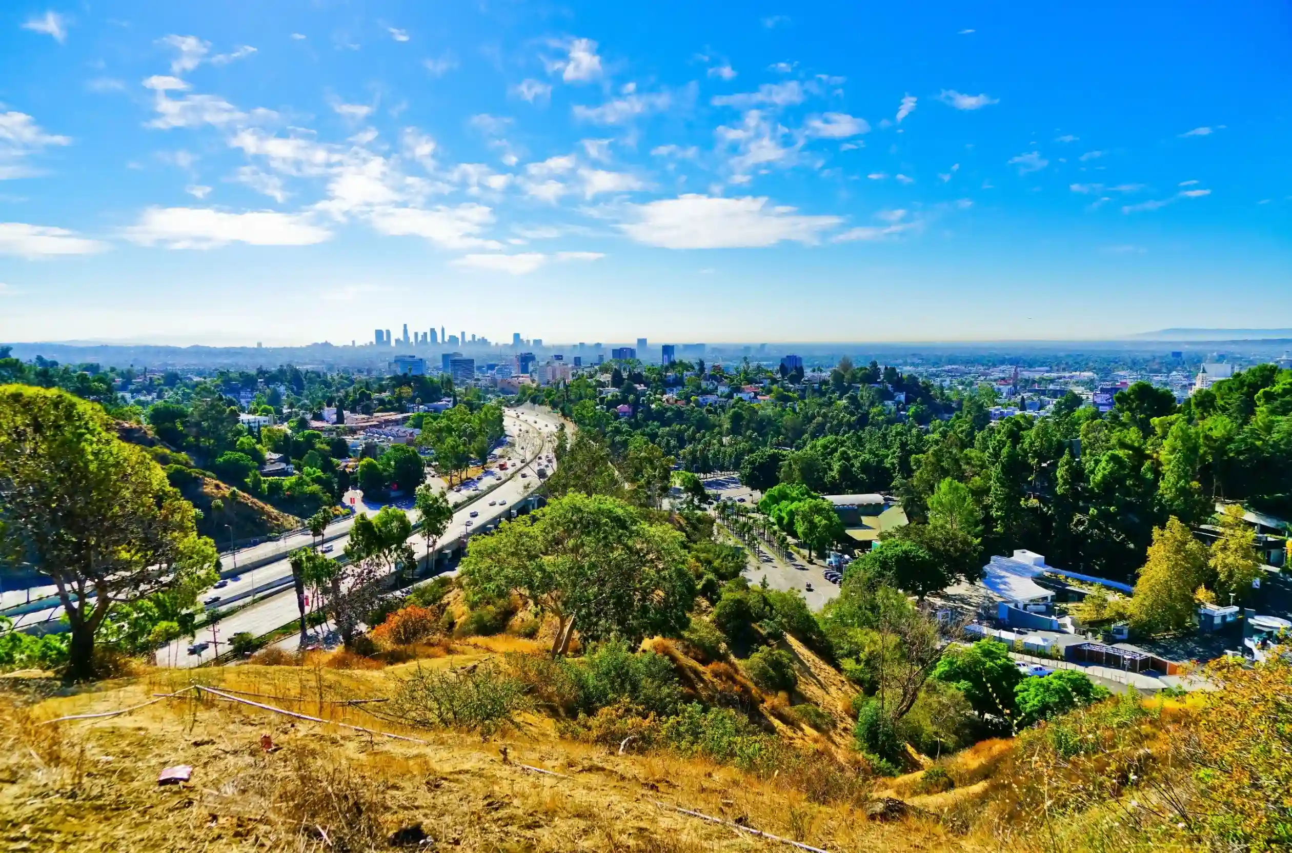 highway connecting with the city center of los angeles