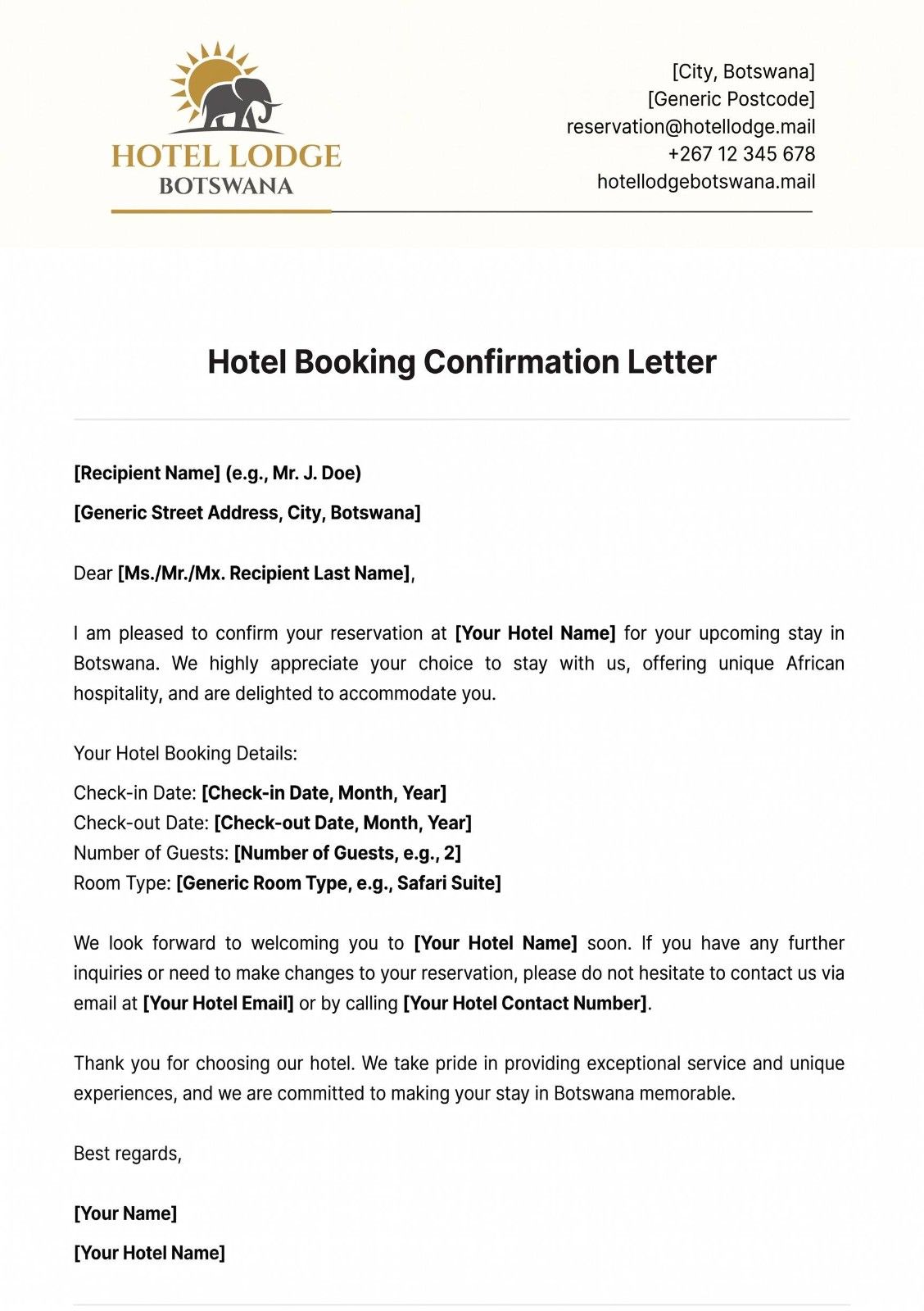 Hotel Confirmation Sample