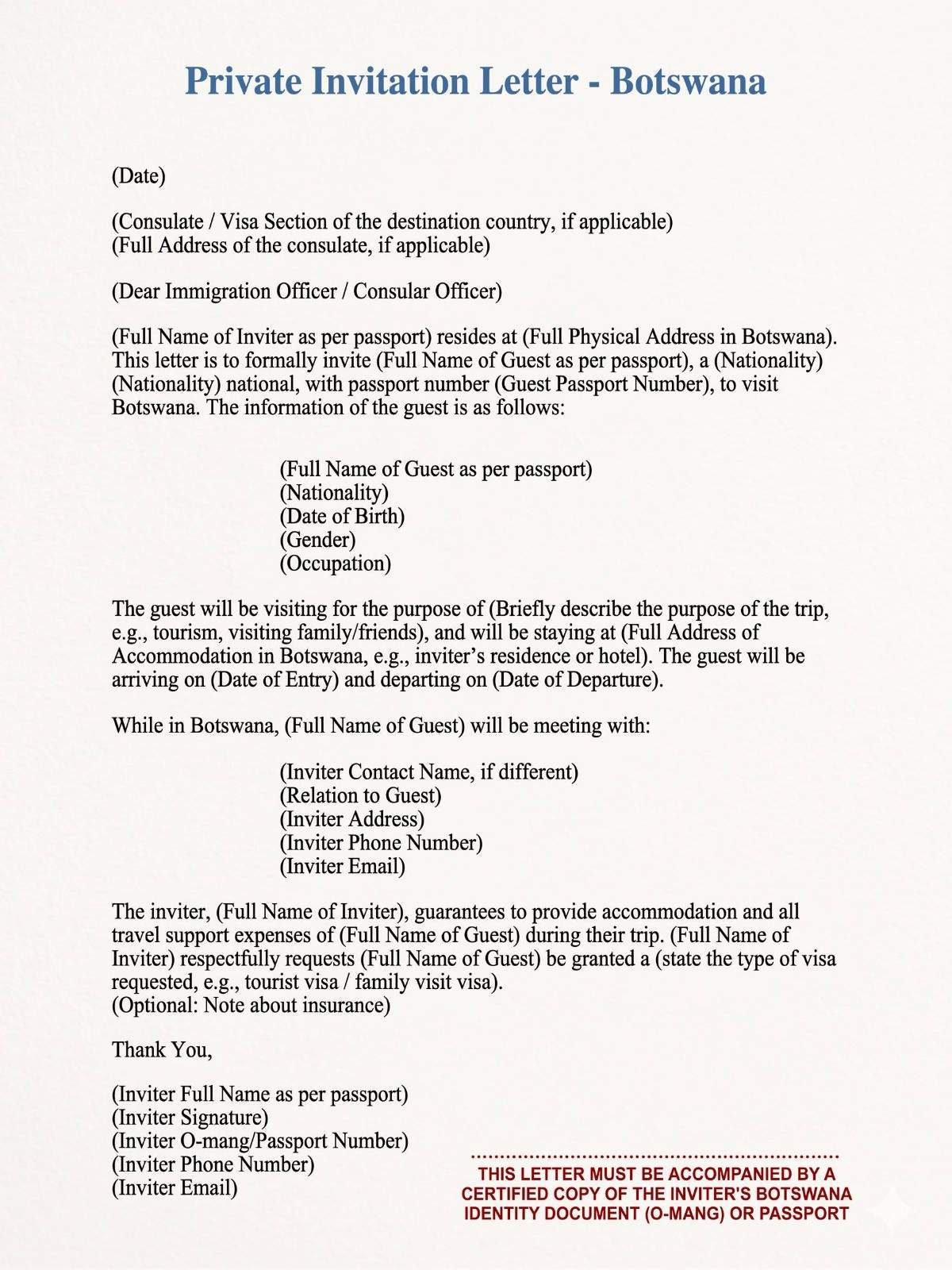 Invitation Letter To A Company In Botswana