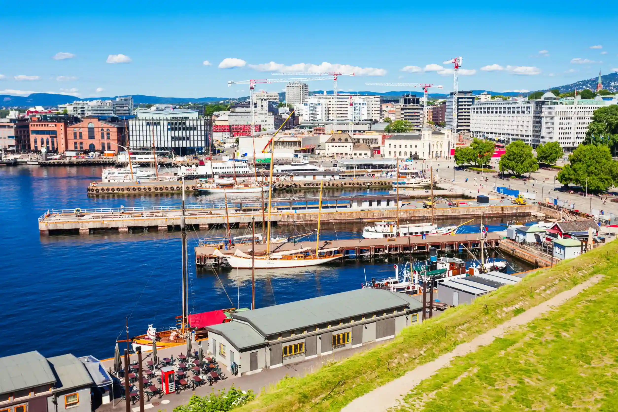 oslo harbor or harbour at the aker brygge neighbourhood