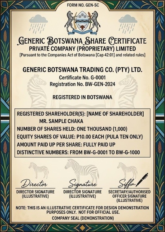 Sample Image Of A Botswana Share Certificate