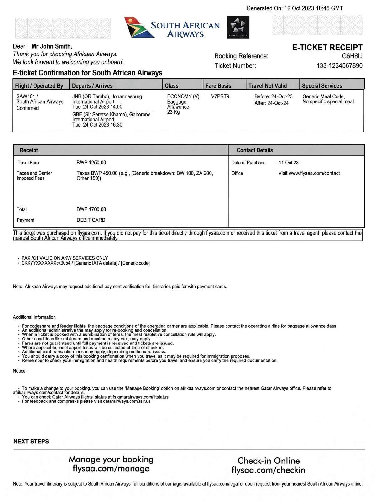 Sample Image Of A Return Ticket Confirmation