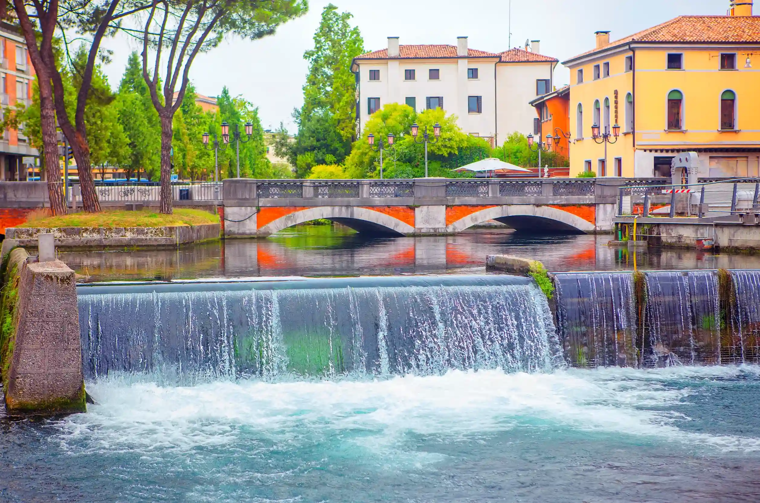stream and waterfall on the urban channel