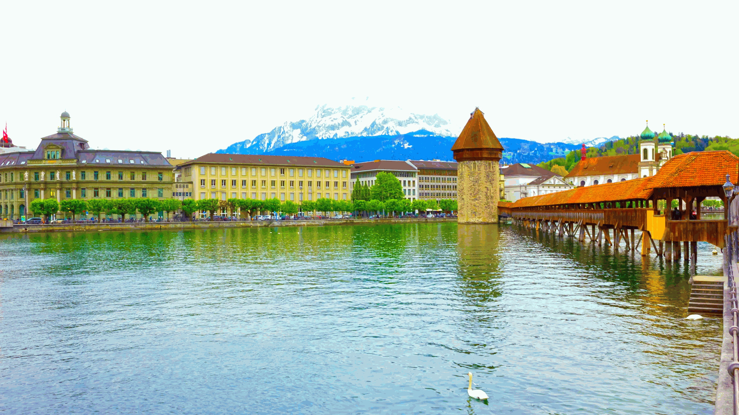 the chapel bridge and water tower in luzern switzerland