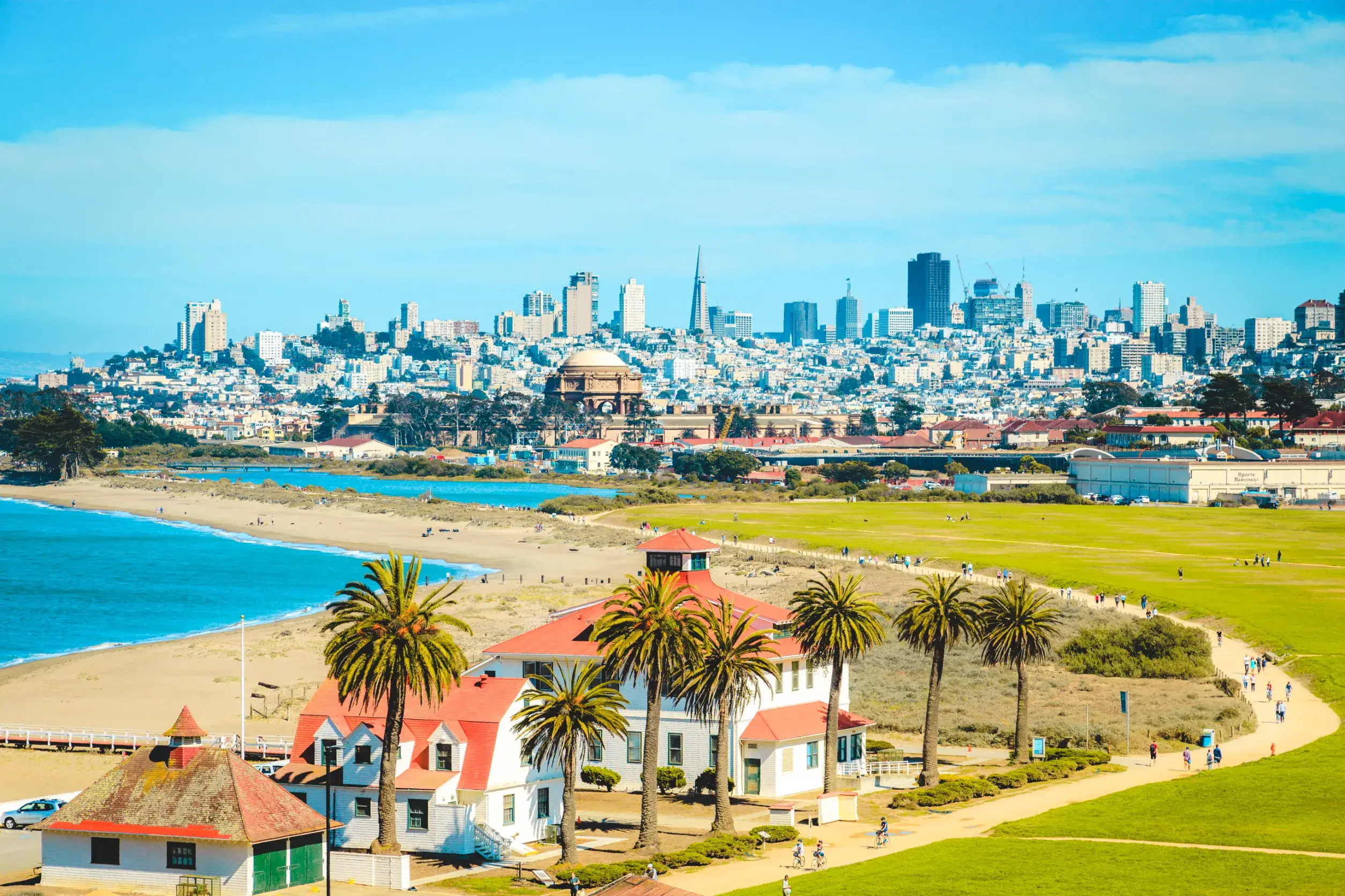 view of san francisco skyline with historic crissy field and former uscg