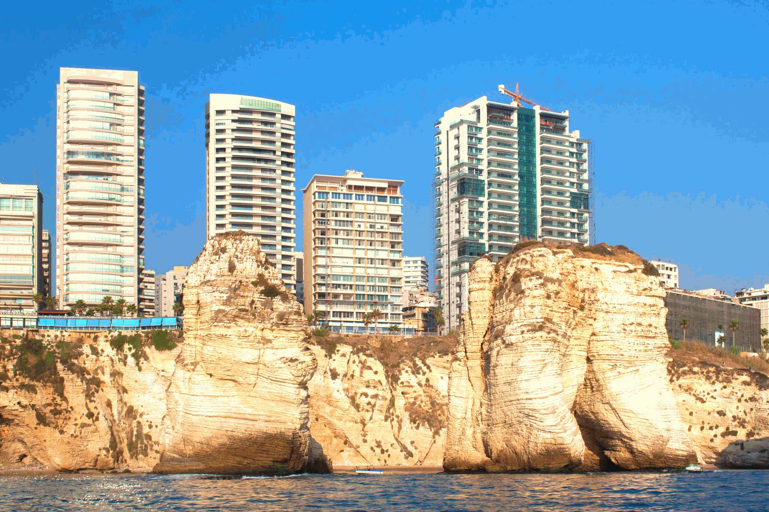view of the raouche district in beirut lebanon is a residential and commercial